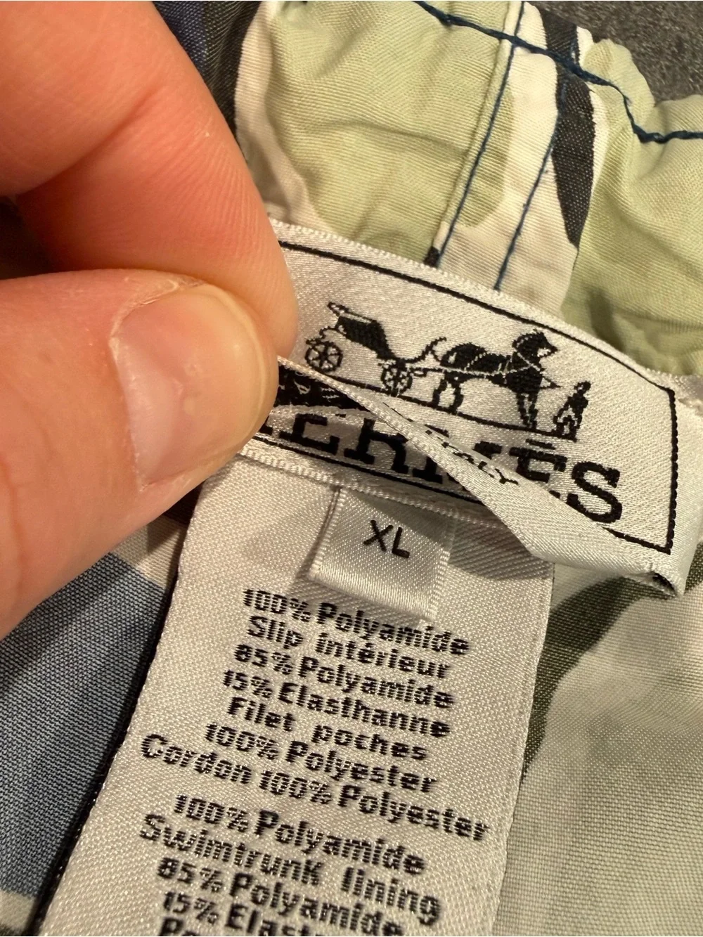 Hermes geometric equestrian swim trunks men XL blue READ